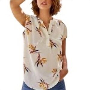 Amour Vert Washable Silk Bird of Paradise Blouse Ivory Size M Resort